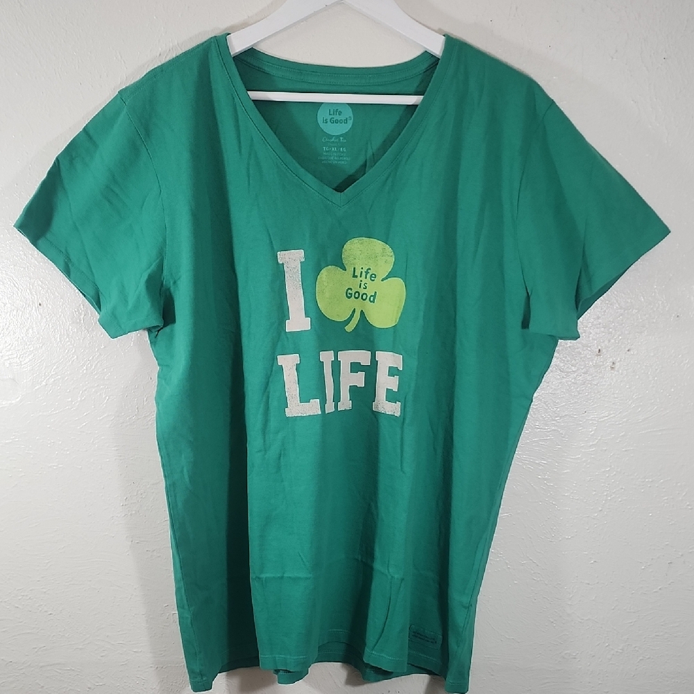 Life Is Good Green T-Shirt with Clover Design "Life Is Good" Size XL New